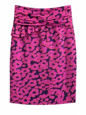 See By Chloé Womens Floral Silk High-Waisted Pencil Skirt Size 10 Pink & Orange